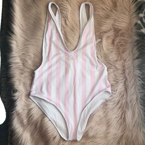Pink and White Stripped OnePiece Bathing Suit